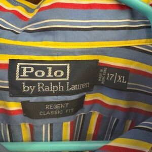 Polo by Ralph Lauren Blue Striped Button-Up with Yellow & Red Accents